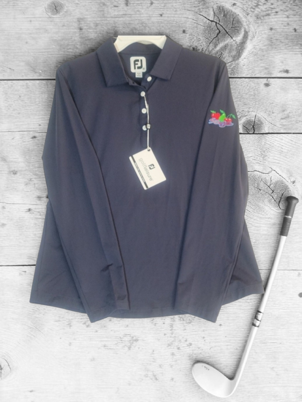 FootJoy Women's Sz-M Long Sleve Navy Henley Golf Polo NWT